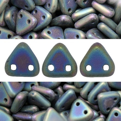 Buy Pearls 2 holes CzechMates triangle matte iris green 6mm (10g)
