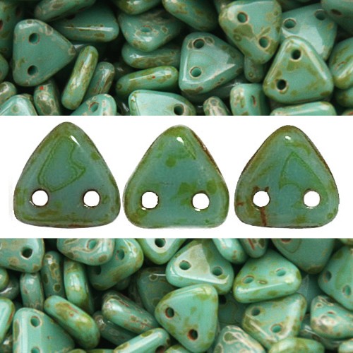 Buy Beads 2 holes Czechmates Opaque triangle turquoise Picasso 6mm (10g)