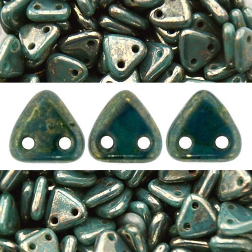 Achat Perles 2 trous CzechMates triangle persian turquoise bronze picasso 6mm (10g)