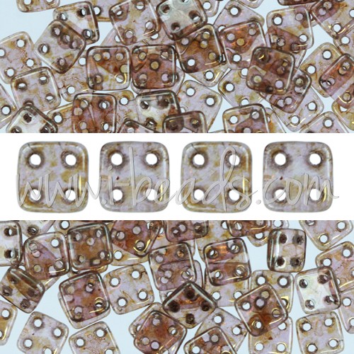 Buy 4-hole pearl CzechMates QuadraTile 6mm Luster Rose Gold Topaz (10g)