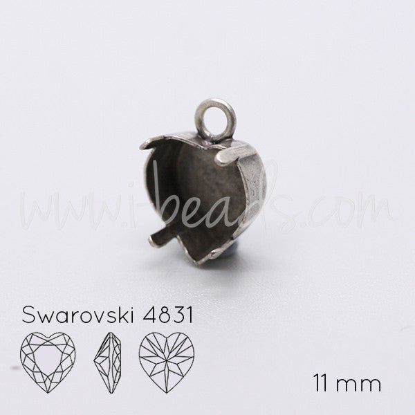 Serti pendentif pour Cristal 4831 coeur 11mm argenté vieilli (1) - LaMercerieDesCopines
