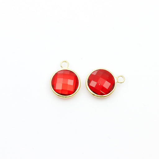 Buy 16x13mm red faceted glass permeate pendant with gold brass contours
