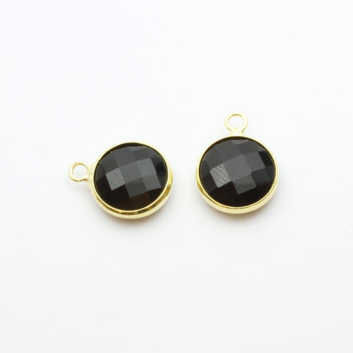 Achat au détail pendentif perle en verre à facettes noir 16x13mm avec contours dorés