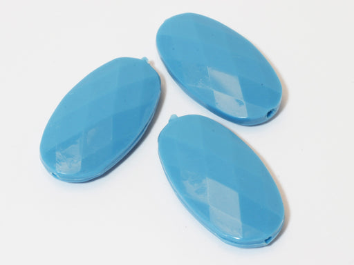Acheter au détail x3 perles 35x20x7mm bleues ovales à facettes création de bijoux