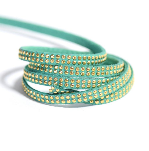 Buy Swedish Studded 5x2mm Green with golden rhinestones - Swedish cord sold by meter