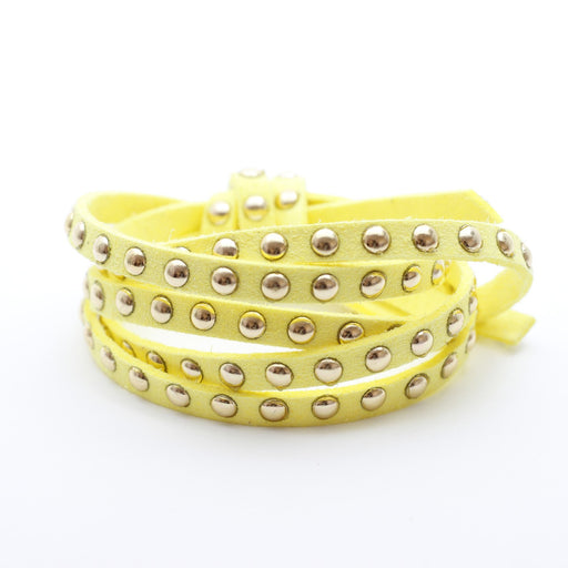 Buy pale yellow studded suede 6mm - suede cord per metre