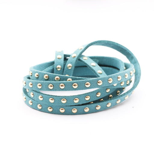 Buy Suede Studded 4.5x2mm Green Blue With Golden Rhinestone - Swedish Cord With Meter