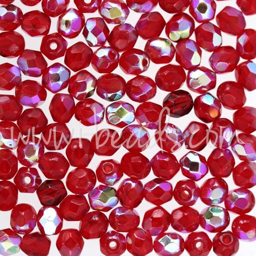 Buy Faceted beads of bohemian siam ruby ab 4mm (100)