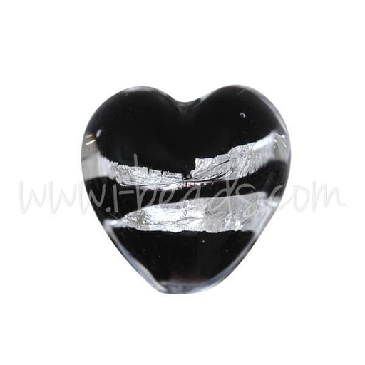 Buy Pearl of Murano heart black and silver 10mm (1)