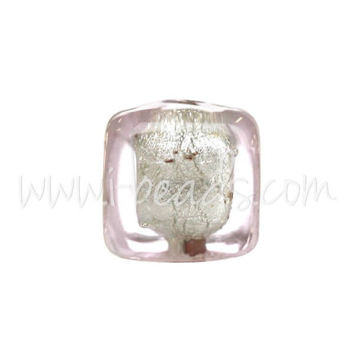 Buy Murano Pearl Cube Crystal Light Pink and Silver 6mm (1)