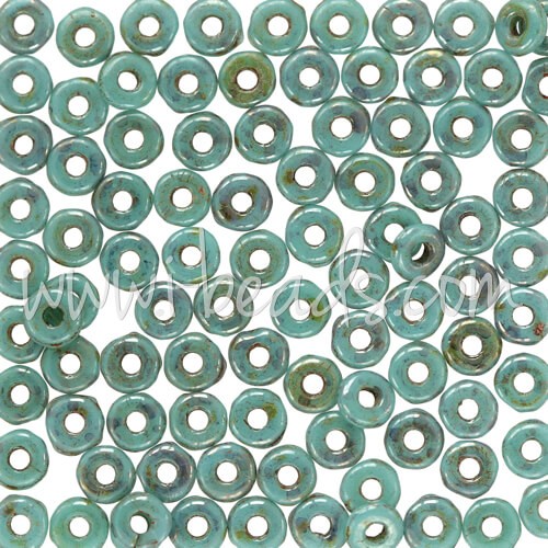 Vente O beads 1x3.8mm turquoise bronze picasso (5g)