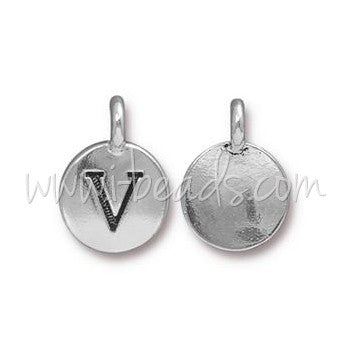 Buy Charm Pendant Letter V Plated Silver Aged 11mm (1)