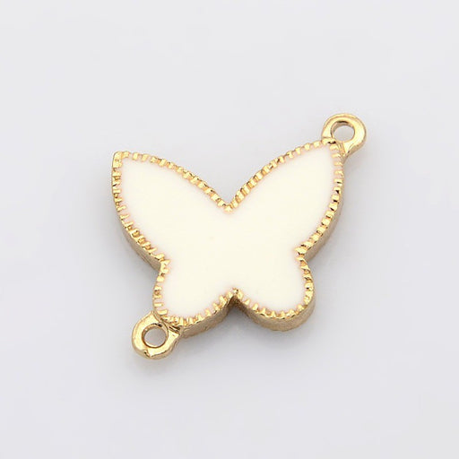 Acheter au détail Papillon connecteur doré or rose en émail blanc double face 18x24x2 mm, Trou: 1 mm en forme de papillon