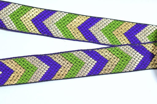 Buy 50 cm wide chevron ribbon blue green silver and gold - 35 mm - Sold by piece of 50 cm