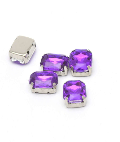 Achat au détail 5 perles strass rectangles violet 10x8x4.5 mm trou 1 mm à coudre ou coller Strass en acrylique