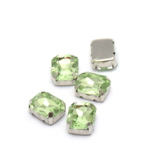 Vente au détail 5 perles strass rectangles vert clair 10x8x4.5 mm trou 1 mm à coudre ou coller Strass en acrylique