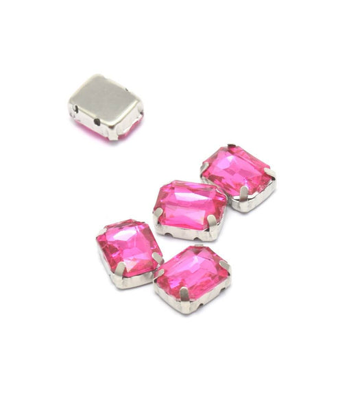 Buy 5 Beads Rhinestone Rectangles Dark Pink 10x8x4.5 mm Hole 1 mm Sewing or Paste - Acrylic Rhinestone