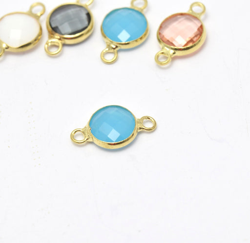 Buy Nice blue turquoise round opaque round glass connector set blank gold 15x9x5 mm