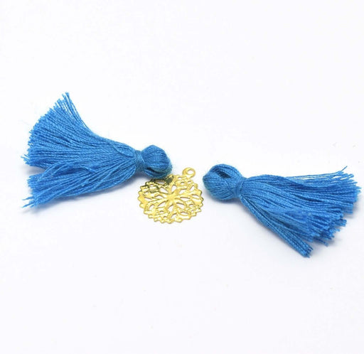 Vente 2 pompons bleu primaire 2,5 -3 cm pour bijoux, couture ou déco de sacs, coussins,...