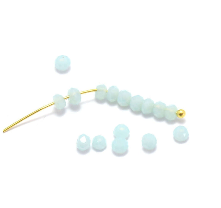 Vente en gros 10 perles bleu laiteux pastel à facettes en verre imitation jade 3x2mm à enfiler à un fil pu clou perlé en breloque