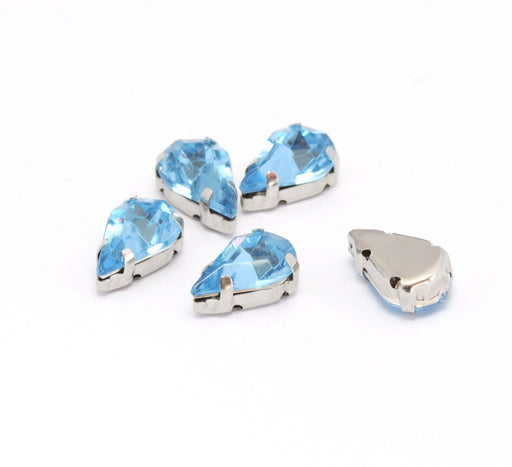 Vente au détail 5 perles strass sertis gouttes bleu eau 13x8x5.5 mm, Trou: 1 mm à coudre ou coller Strass en acrylique