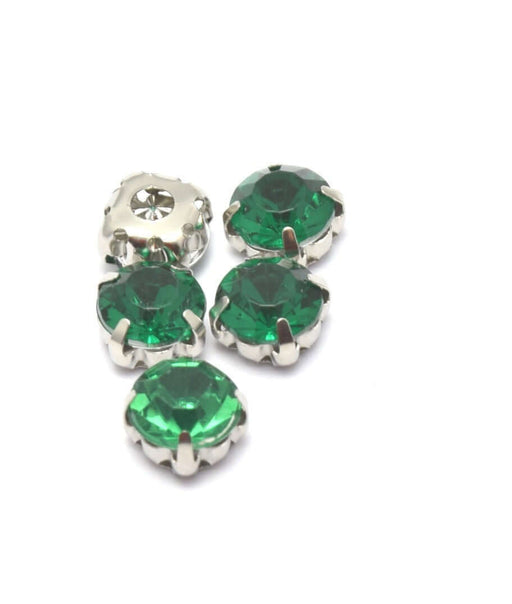 Buy 5 round pearls green fir set 8x8x6 mm, Hole: 1 to 1.5 mm to sew or paste - Acrylic Strass