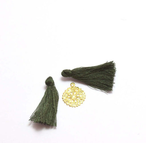Buy 2 dark fir green pom poms 2.5 -3 cm - for jewelry, sewing or decoration