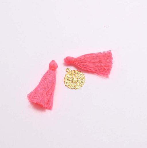 Buy 2 neon pink poms 2.5 -3 cm - for jewelry, couture or decoration