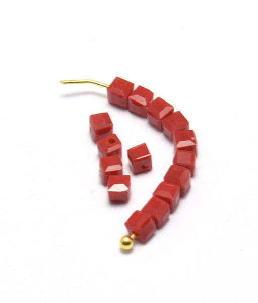 Buy 10 cube beads 2x2x2 mm red faceted glass imitation jade 2x2x2 mm hole: 0.5 mm