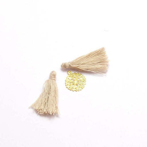 Creez 2 pompons beige foncé 2,5 -3 cm pour bijoux, couture ou déco