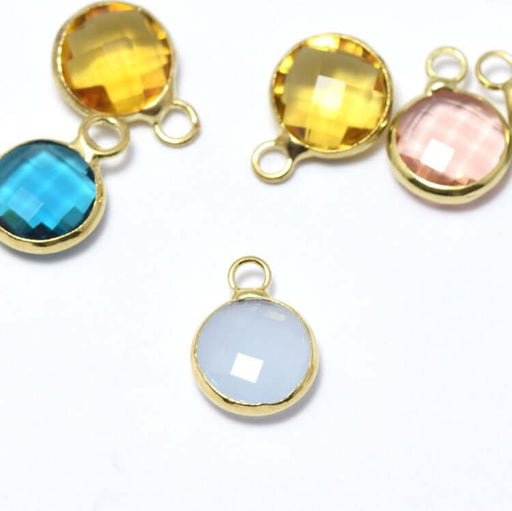 Buy 1 12x9x5 mm gold pendant, hole: 2 mm and blue sky blue faceted glass with golden contours
