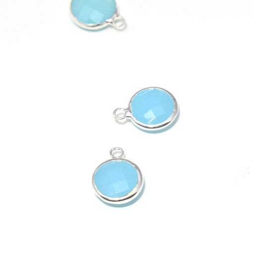 Buy 1 silver pendant 14x11x5 mm, hole: 2 mm and light blue opaque blue glass with silver contours