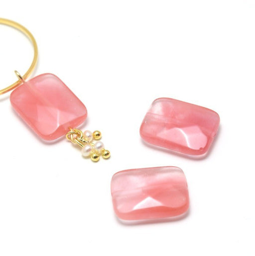 Achat en gros x2 perles en quartz rose peche 16x12~13x5mm rectangle pour bracelet, boucle d'oreille ou pendentif