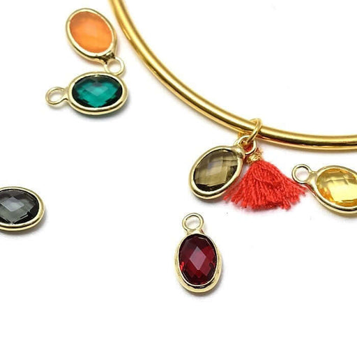 Buy 1 charm pendant or 12x7x3.5 mm, Hole: 1 mm and garnet-faced glass with gold contours