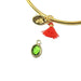 Acheter 1 pendentif charm or 12x7x3.5 mm, Trou: 1 mm et verre à facettes vert avec contours dorés