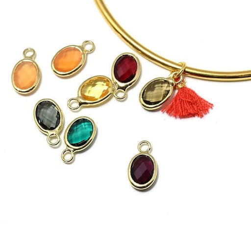 Buy 1 Charm Gold 12x7x3.5 mm, Hole: 1 mm and Violet Faceted Quetsche glass with golden contours