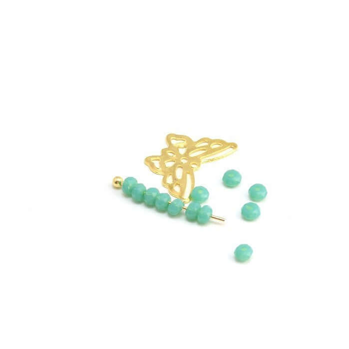 Vente 10 perles vert caraibe à facettes en verre imitation jade 3x2mm pour bracelet, BO, breloque et charm DIY