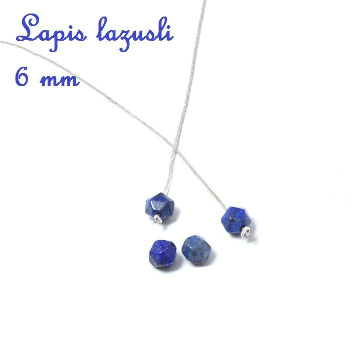 Acheter au détail x2 perles en lapis lazuli 6x6 mm forme géométrique octogonale le trou permet de faire passer une chaine serpent