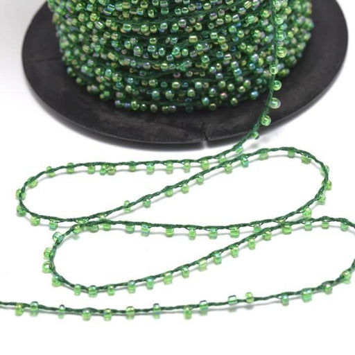 Buy 1 meter of beaded cord very fine green pearl rock 2mm - polyester 1 mm and 2 mm beads for cord jewelry