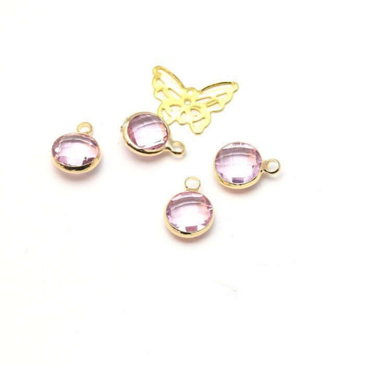 Buy 1 12x8x4 mm Gold Pendant, Hole: 2 mm and Pink Faceted Glass Crystal Parma with Gold Contours