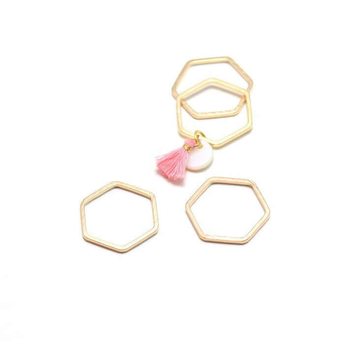 Creez avec 2 anneaux connecteurs polygone hegagone 20x18x1 mm laiton doréconnecteurs bijoux