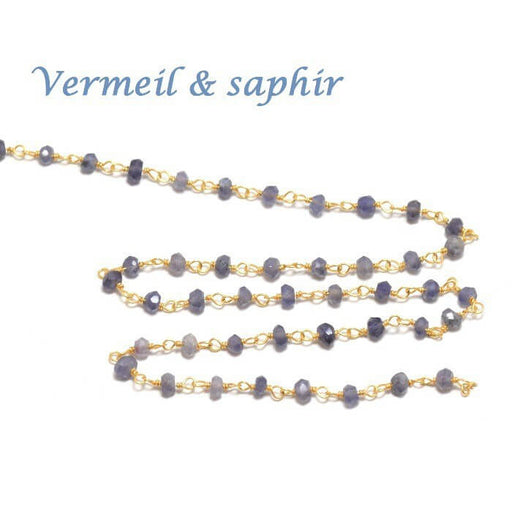 Vente au détail 10 cm chaine rosaire vermeil et très fine pierre de saphir3 mm pour ras du cou, sautoir, BO et bracelet