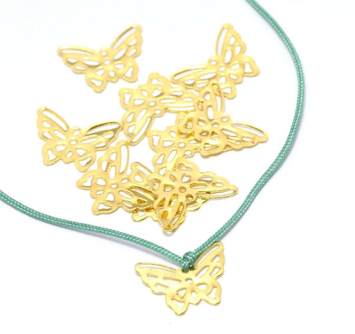 Buy 20 charms and connector butterflies Gold 11x15x0.6 mm, Hole: 1 mm - batch of 20 butterfly charms for jewelry creation