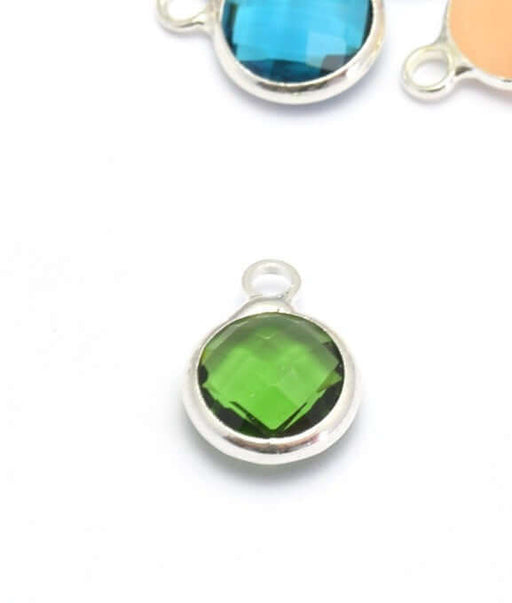 Buy 1 12x9x5 mm silver pendant, hole: 2 mm and emerald green faceted glass with silver contours