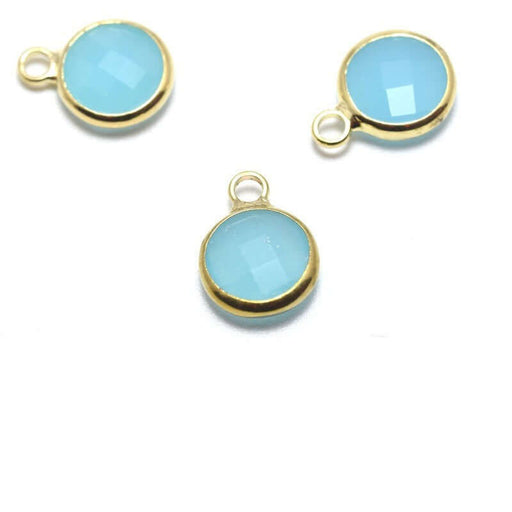 Buy 2 12x9x5 mm gold pendants, Hole: 2 mm and Mediterranean blue faceted glass with golden contours