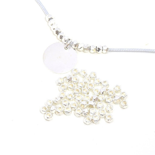 Acheter au détail X50 perles octogonales métallisées alliageARGENTE 3x2mm trou 1 mm pour bracelet collier sautoir BO
