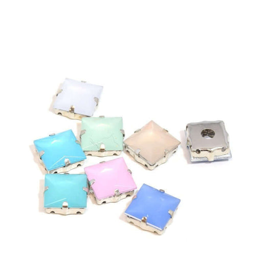 Buy 7 pearls rhinestones in square crimped square 12x12x6 mm pastel color to sew or paste - Glass strass