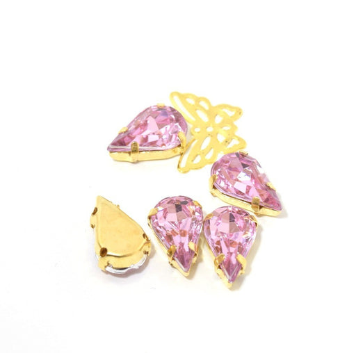 Buy Beads rhinestones crimped drops light pink 13x8x5.5 mm - x5 units - sewing or paste - acrylic rhinestone