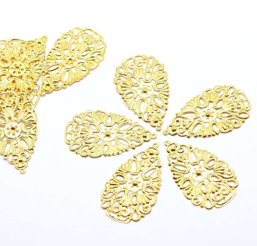 Buy 20 Golden Watermark Arabesque Pendants 38x22x0.7 mm, Hole: 0.8 mm for earrings or necklace.