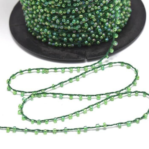 Buy 2 meter of beaded cord very thin green pearl rock 2mm - polyester 1 mm and 2 mm beads for cord jewelry